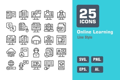 Online Learning Icon Pack in Line Style