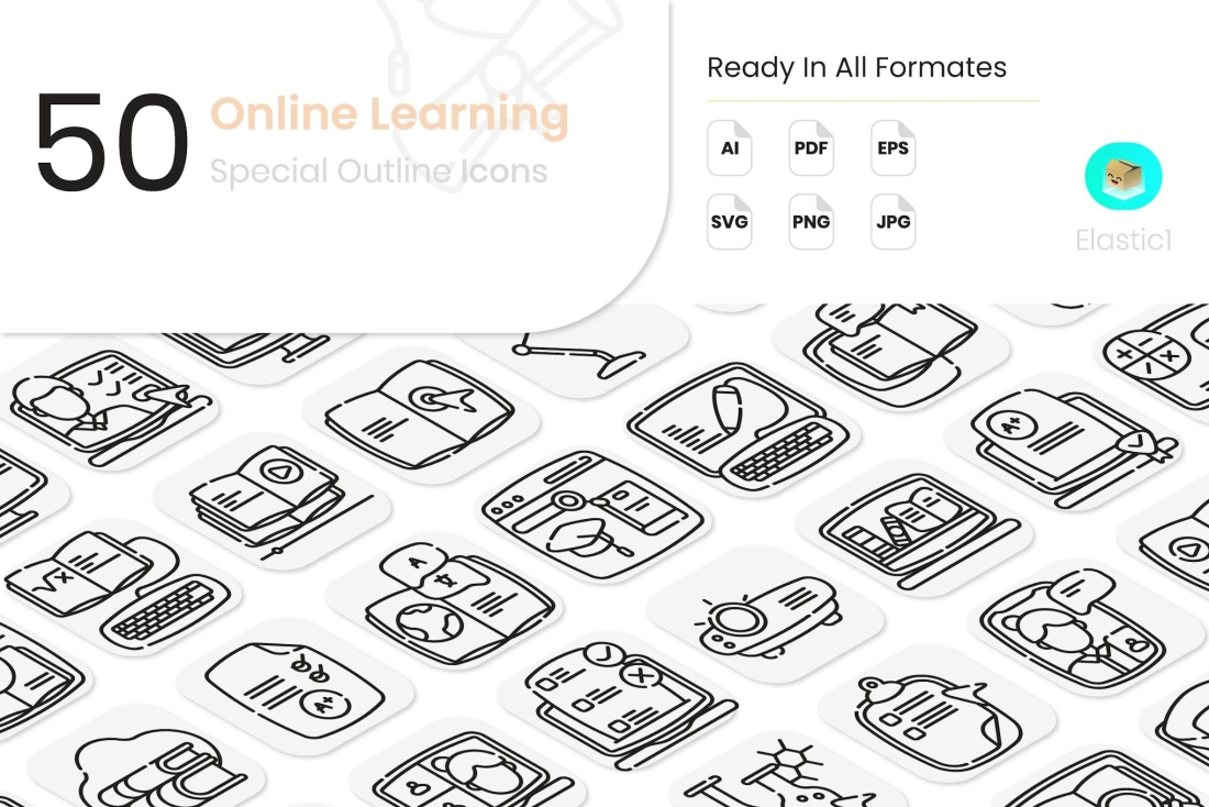 Online Learning Outline Icons