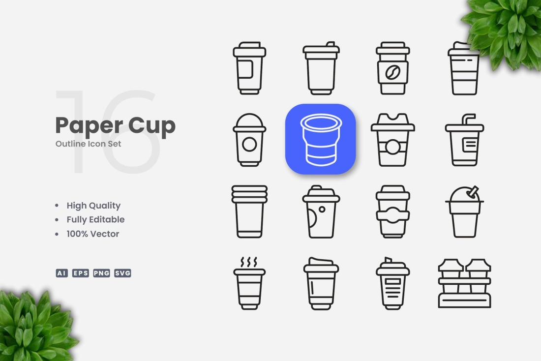 Paper Cup Outline Icons