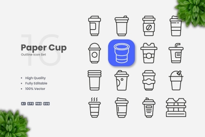 Paper Cup Outline Icons