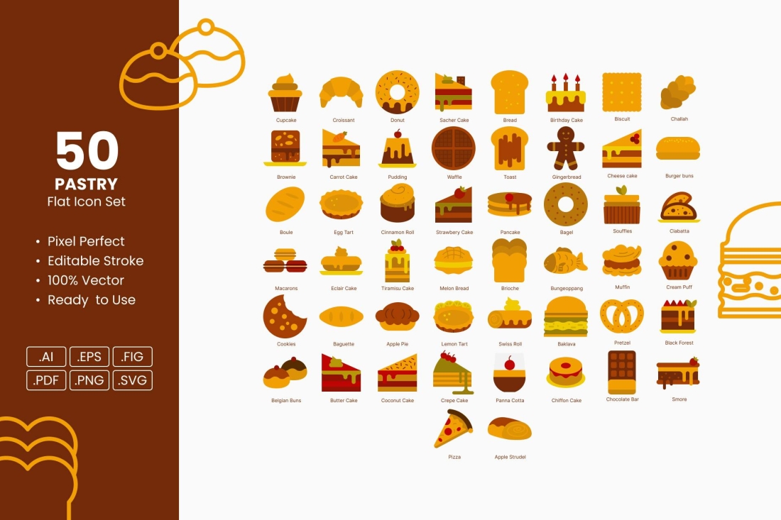 Pastry Flat Icon Set