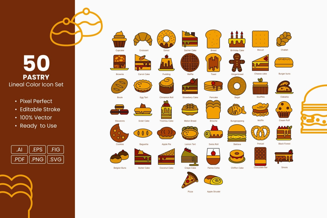 Pastry Lineal Color Icon Set
