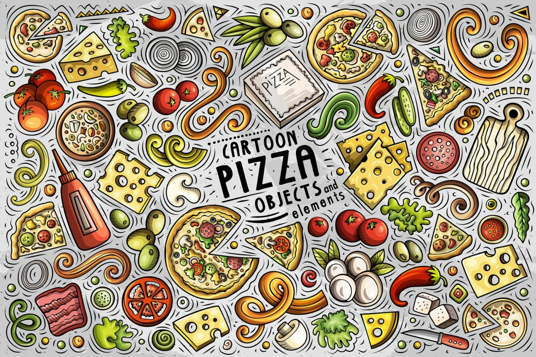 Pizza Funny Objects & Symbols Set