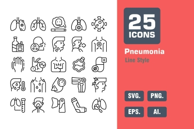 Pneumonia Icon Pack in Line Style