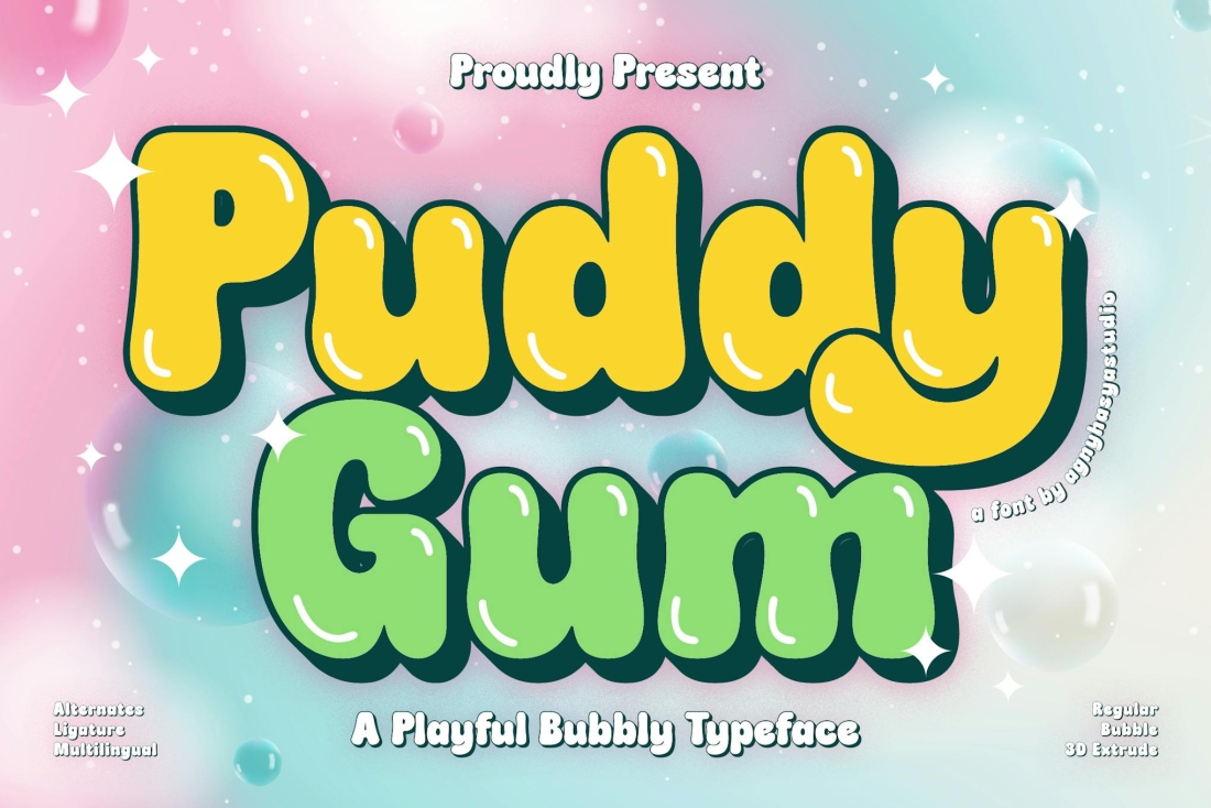 Puddy Gum - A Playful Bubbly Typeface