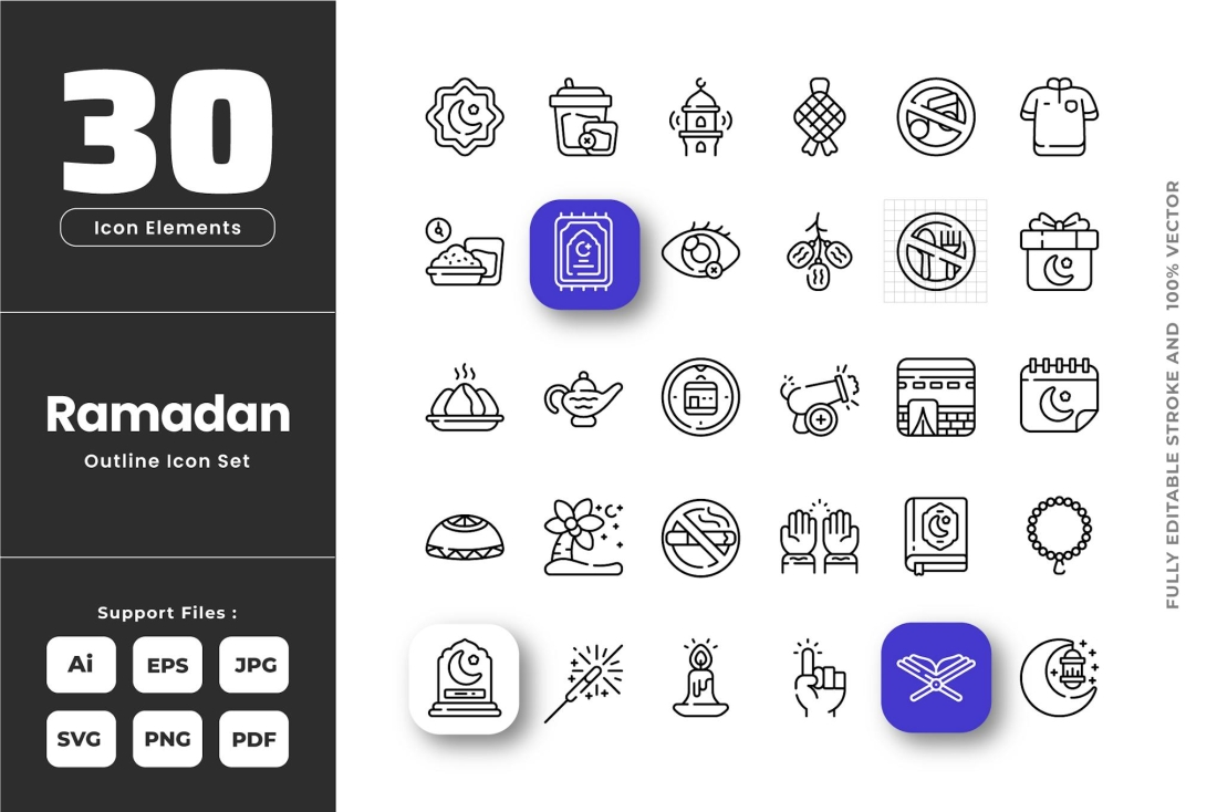 Ramadan Outline Icons Pack