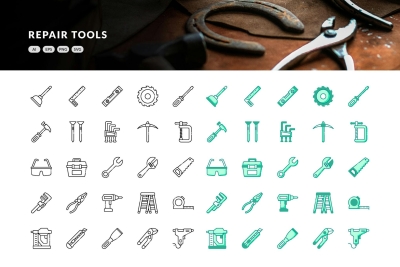 Repair Tools Outline and Greeney Icons