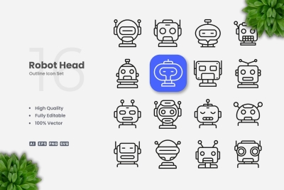 Robot Head Outline Icons
