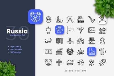 Russia Outline Icons