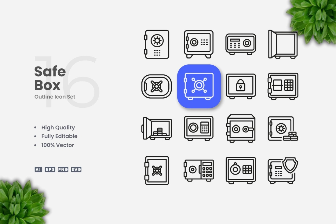 Safe Box Outline Icons