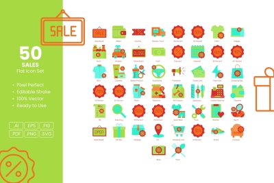 Sales Flat Icon Set