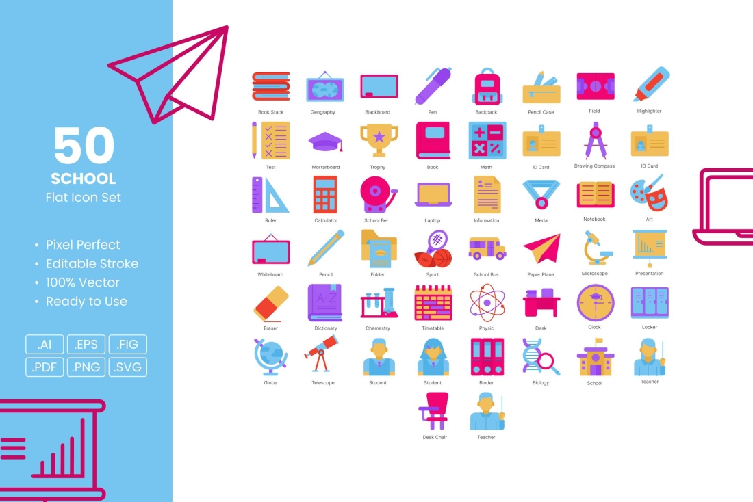 School Flat Icon Set