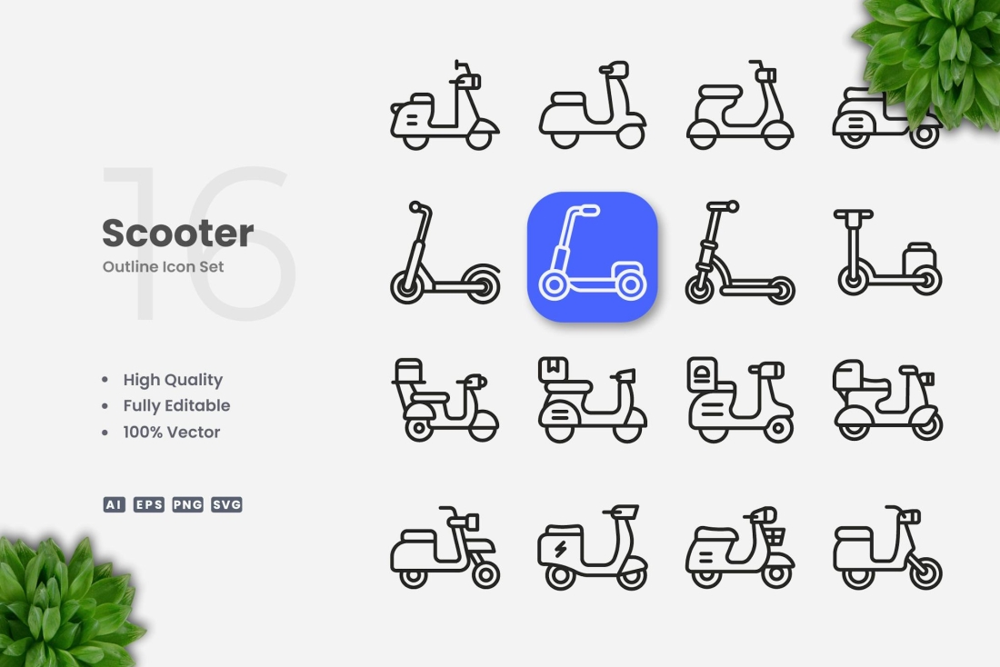 Scooter Outline Icons