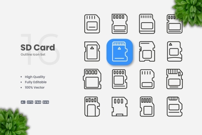 SD Card Outline Icons