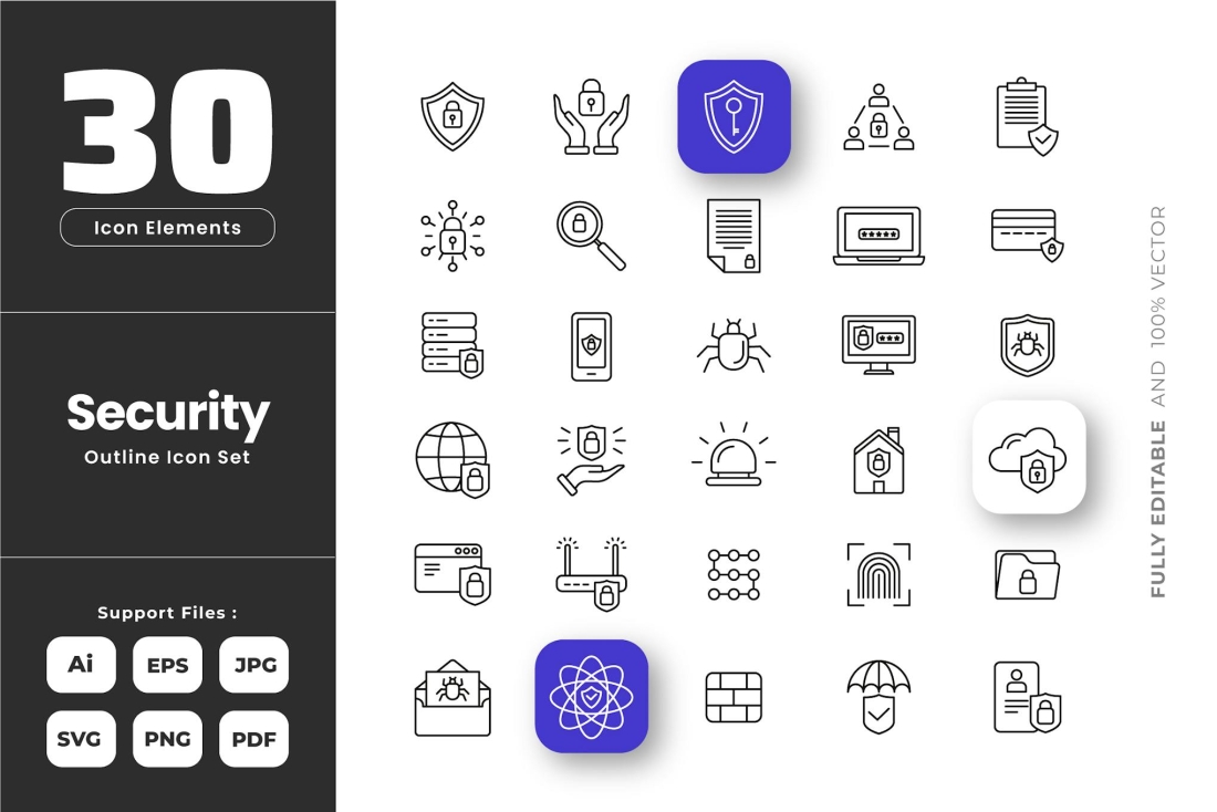 Security Outline Icons Set Collection