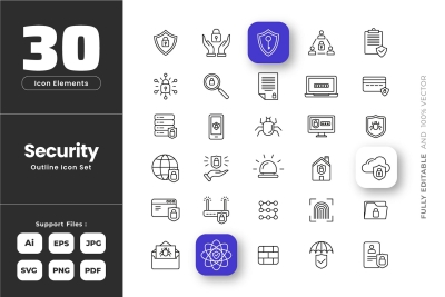Security Outline Icons Set Collection