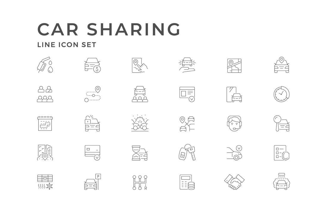 Set Line Icons of Car Sharing