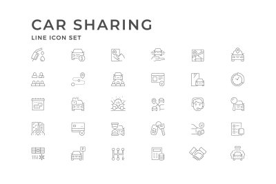 Set Line Icons of Car Sharing