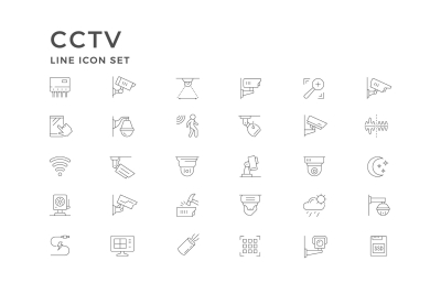 Set Line Icons of CCTV