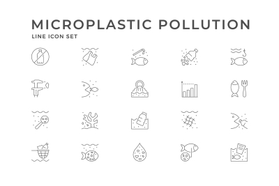 Set Line Icons of Microplastic Pollution
