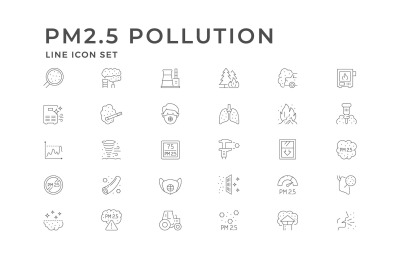 Set line icons of PM 2.5 pollution