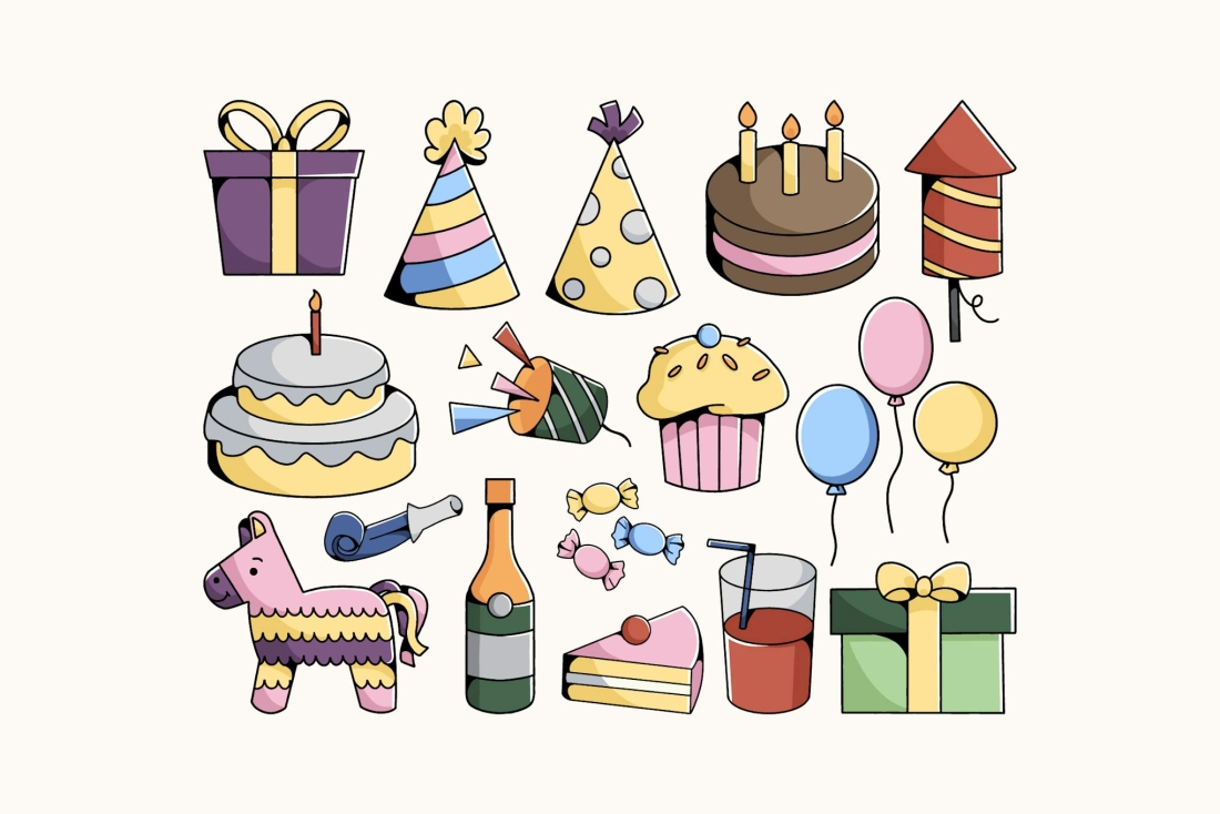 Set of Doodle Birthday Illustrations