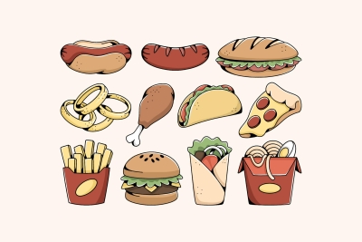 Set of Doodle Fast Food Illustrations