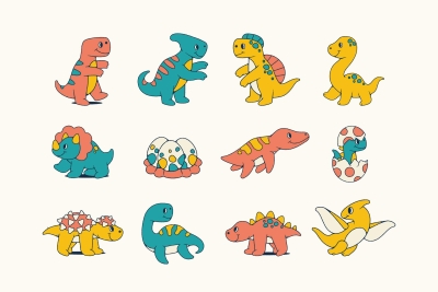 Set of Hand Drawn Baby Dino Illustration