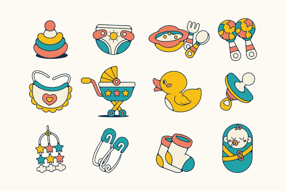 Set of Hand Drawn Baby Stuff Illustration