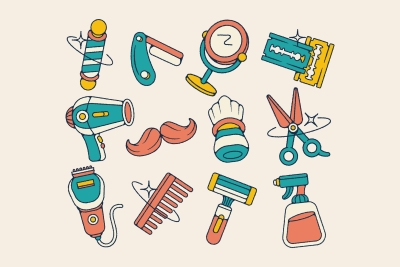 Set of Hand Drawn Barbershop Illustrations