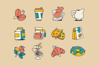 Set of Hand Drawn Coffee Elements Illustrations