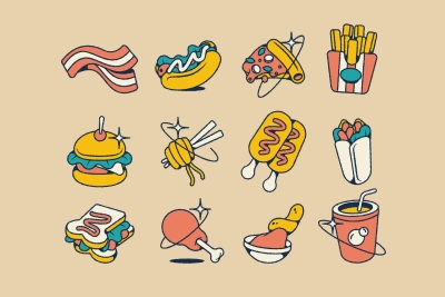 Set of Hand Drawn Fast Food Illustrations