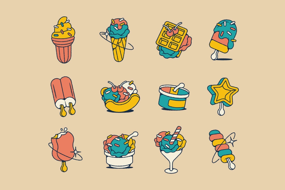 Set of Hand Drawn Ice Cream Illustrations