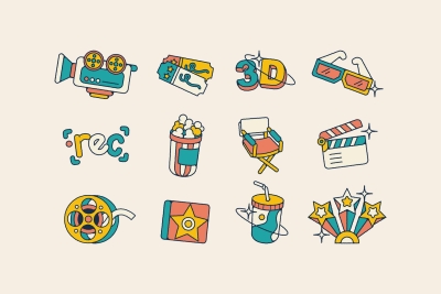 Set of Hand Drawn Movie Illustrations