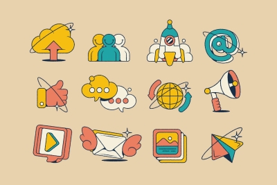 Set of Hand Drawn Social Media Illustrations