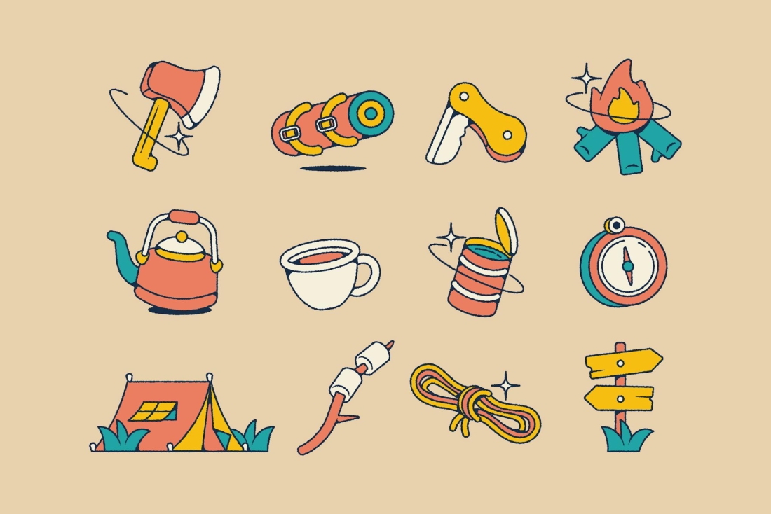 Set of Hand Drawn Summer Camp Illustration