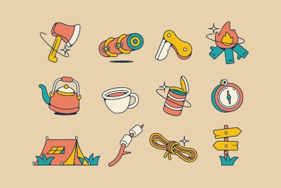 Set of Hand Drawn Summer Camp Illustration