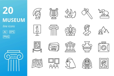 Set of Museum Related Line Icons