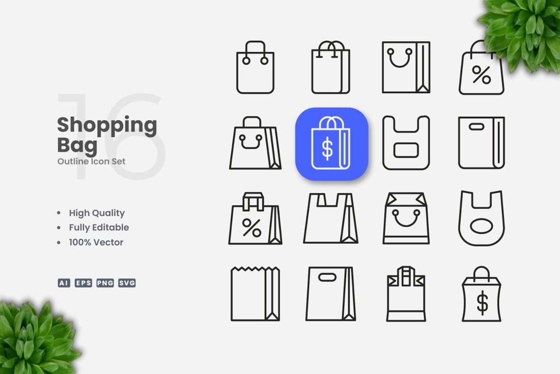 Shopping Bag Outline Icons