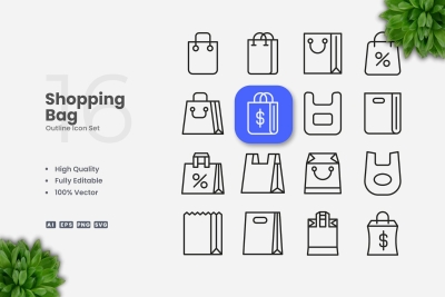 Shopping Bag Outline Icons