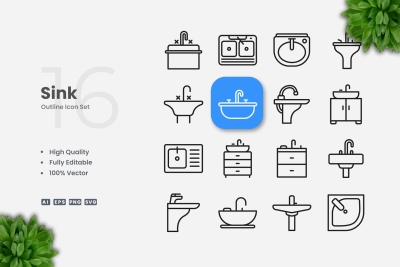 Sink Outline Icons