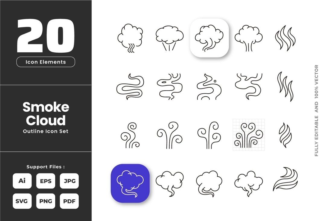 Smoke Outline Icons - Mist Fog Smell Gas Steam