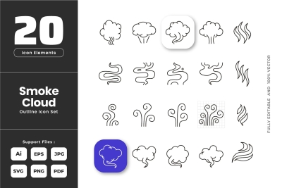 Smoke Outline Icons - Mist Fog Smell Gas Steam
