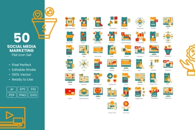 Social Media Marketing Flat Icon Set