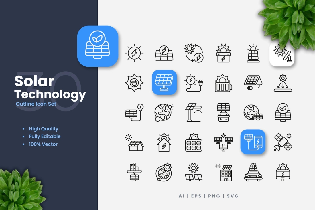 Solar Technology Outline Icons