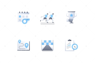 Sports Competition, Running and Finish Flat Icons
