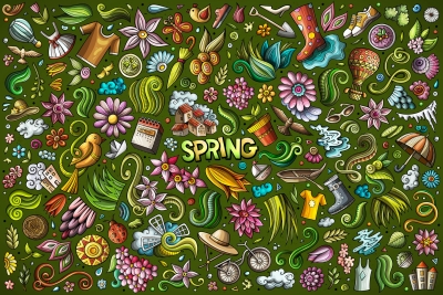 Spring Cartoon Objects Set