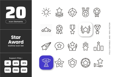 Star Award Outline Icons - Winner Achievement Rank