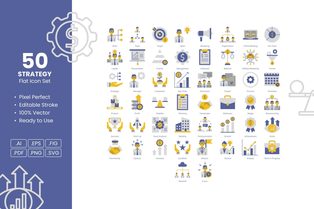 Strategy Flat Icon Set