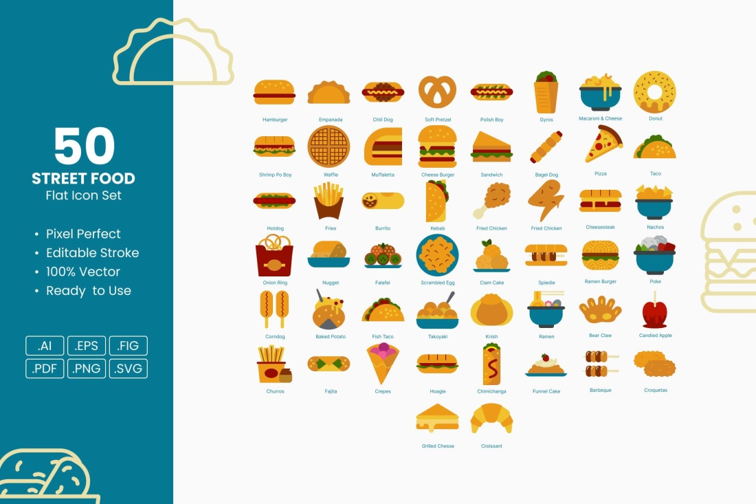 Street Food Flat Icon Set